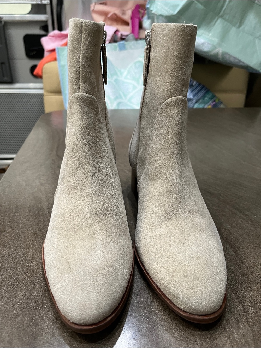 Suede Ankle Boots in Light Beige - Women's Fashion Boot